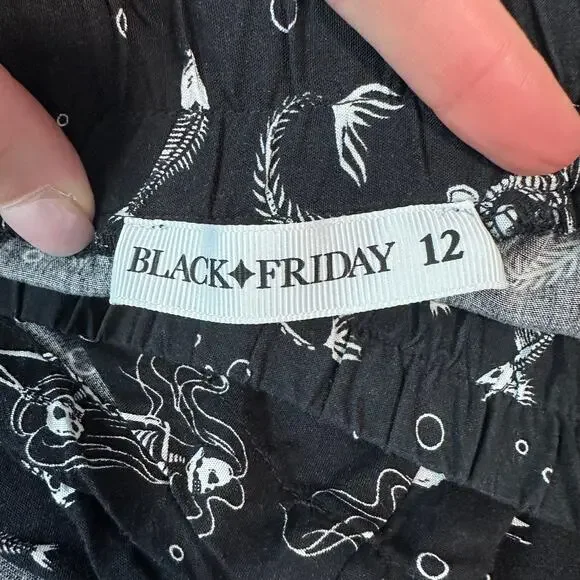 Black Friday Skeleton Mermaid Print Midi Skirt Gothic Whimsygoth Halloween Goth - Picture 9 of 11